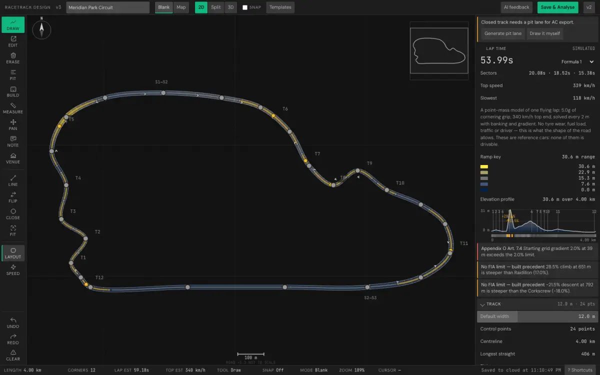 RacetrackDesign design screen
