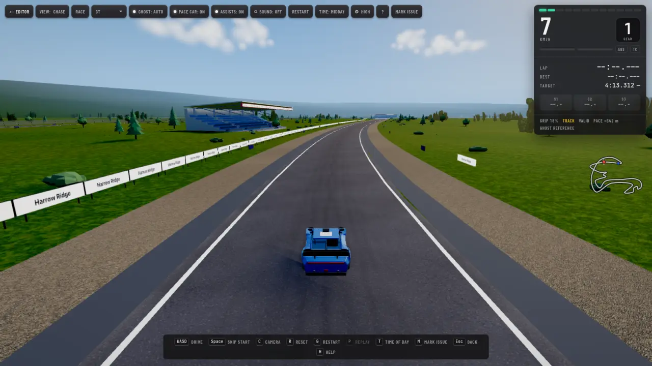 Drive mode's chase camera behind a car on a player's circuit